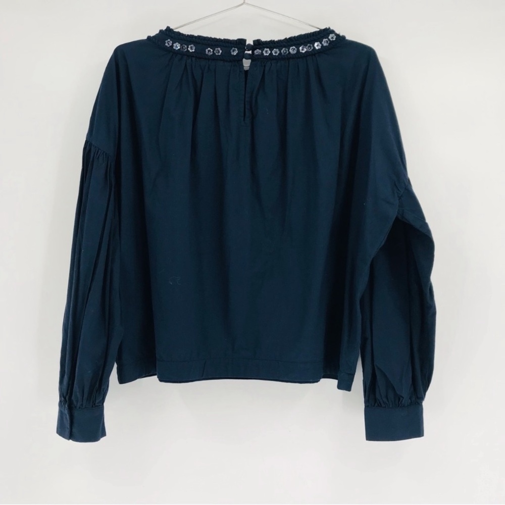 Pankaj & Nidhi Long Sleeve Beaded Sequin Blouse Navy Size Medium - Picture 8 of 8